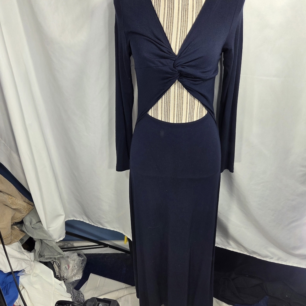 Old Navy Navy Blue Long Sleeve Cut Out Midriff Midi Dress Size Medium